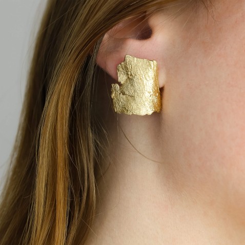 Brincos Prata Dourada Eucalyptus Bark | Natura