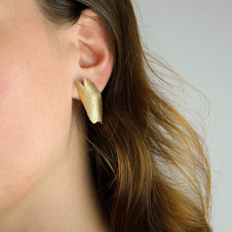 Brincos Prata Dourada Eucalyptus Bark | Natura