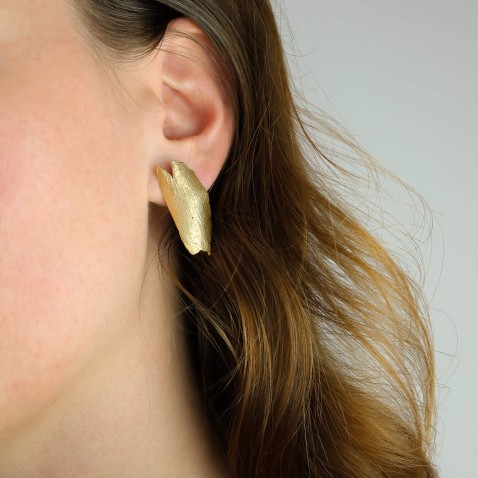 Brincos Prata Dourada Eucalyptus Bark | Natura