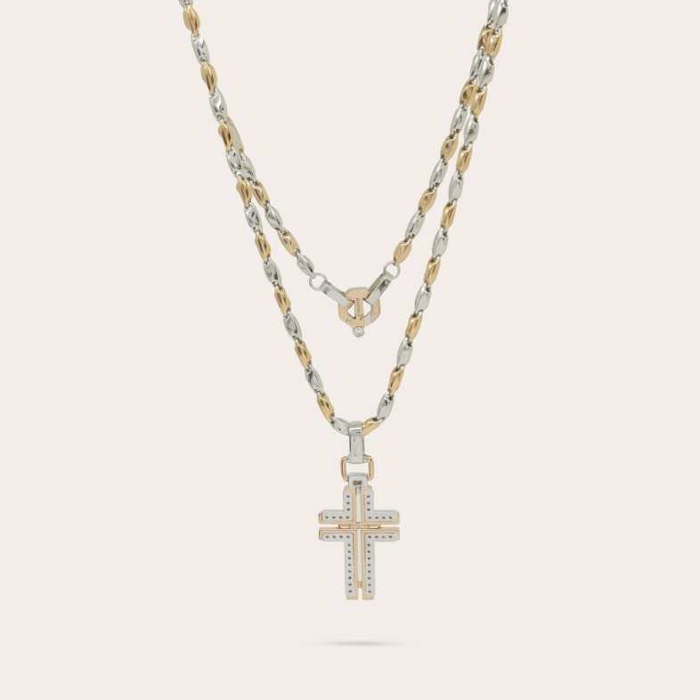 18k Rose, White Gold and Diamonds Cross