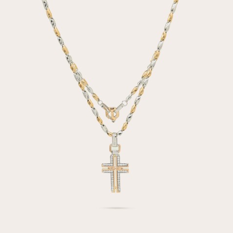 18k Rose, White Gold and Diamonds Cross