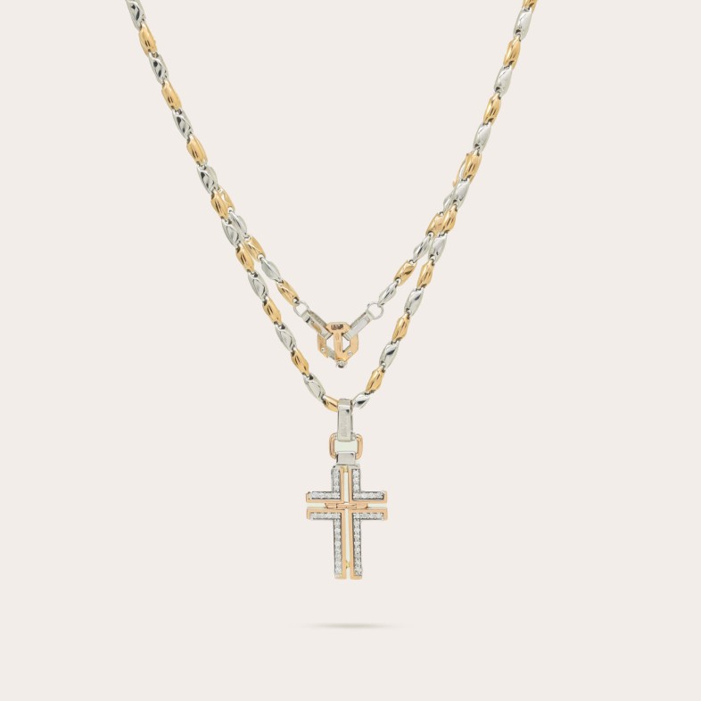 18k Rose, White Gold and Diamonds Cross