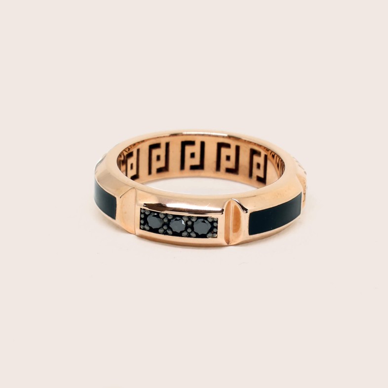 Anel Ouro rosa 18k Diamantes e esmalte negro | Barak