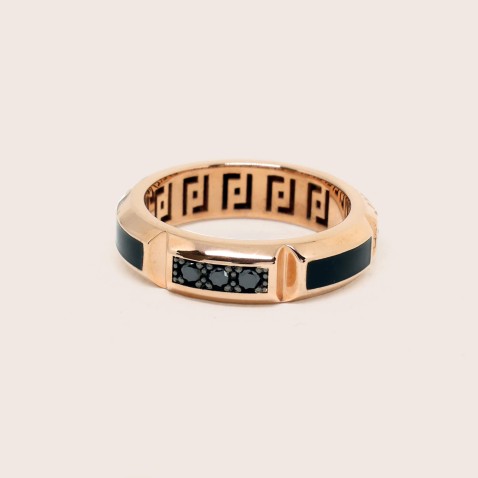 Anel Ouro rosa 18k Diamantes e esmalte negro | Barak