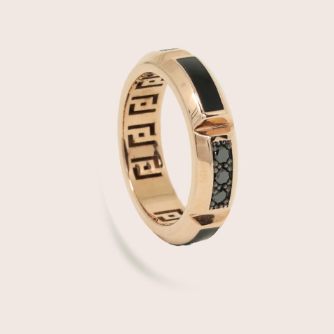 Anel Ouro rosa 18k Diamantes e esmalte negro | Barak