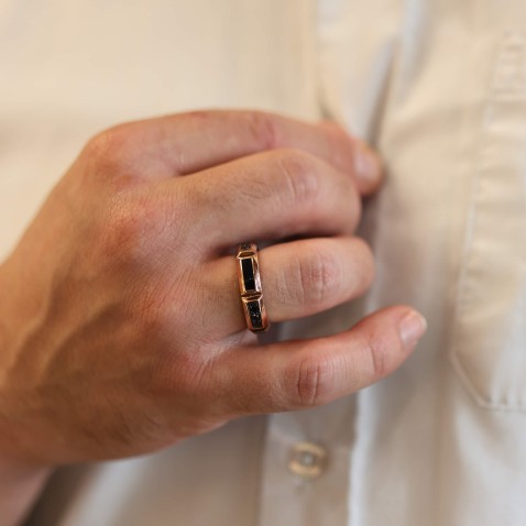 Anel Ouro rosa 18k Diamantes e esmalte negro | Barak