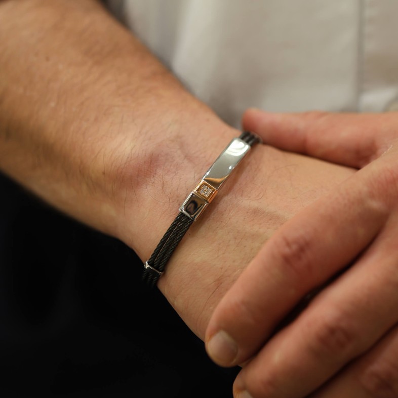 Pulseira Ouro Rosa 18k, ao e diamantes brancos | 316L