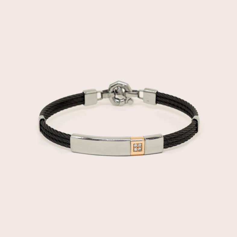 Pulseira Ouro Rosa 18k, ao e diamantes brancos | 316L