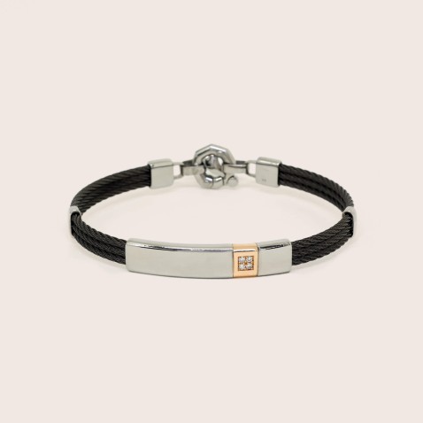 Pulseira Ouro Rosa 18k, ao e diamantes brancos | 316L
