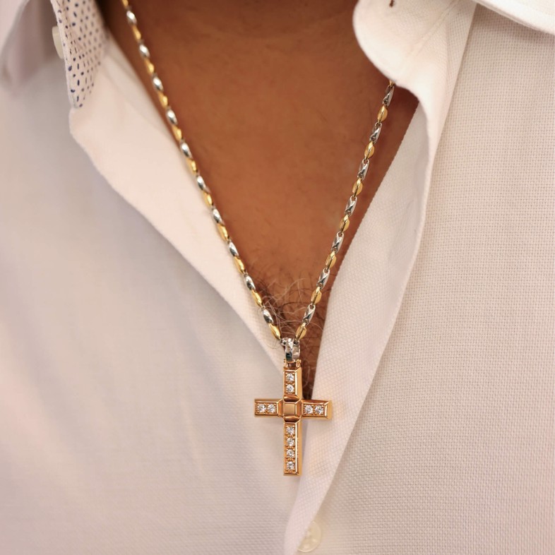 Cruz Ouro Rosa 18K Diamantes | Barak