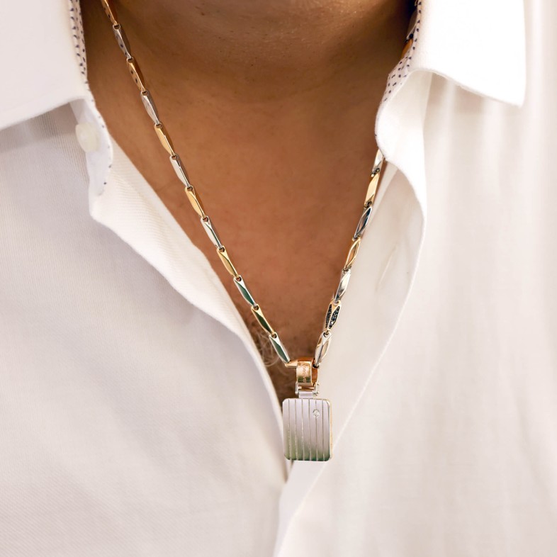 Pendente Ouro Branco e Rosa 18k e Diamantes