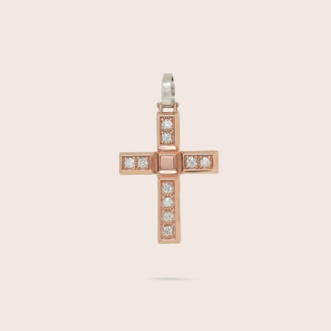 Cruz Ouro Rosa 18K Diamantes | Barak