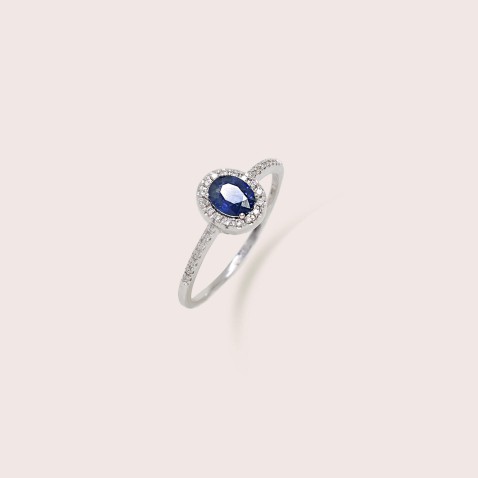 Anel de Noivado com Diamantes e Safira