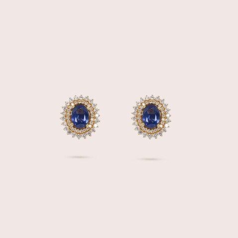 Brincos 19,2K com Diamantes e Safira | Cores Preciosas
