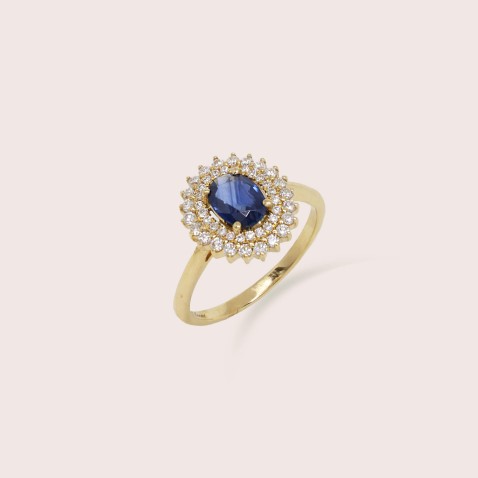 Anel com Diamantes e Safira