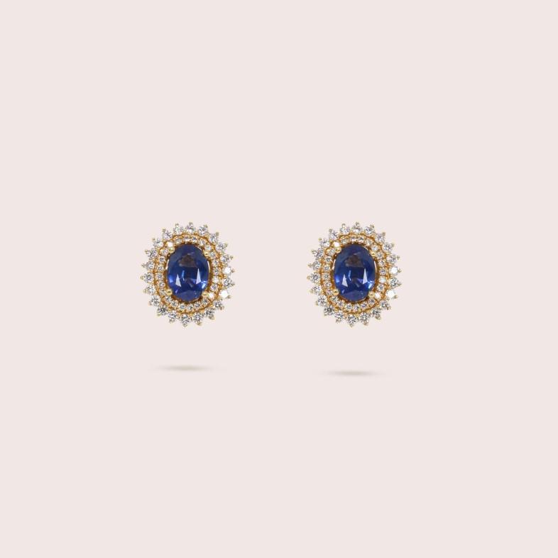 Brincos 19,2K com Diamantes e Safira | Cores Preciosas