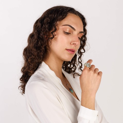 Anel guas Marinhas e Diamantes