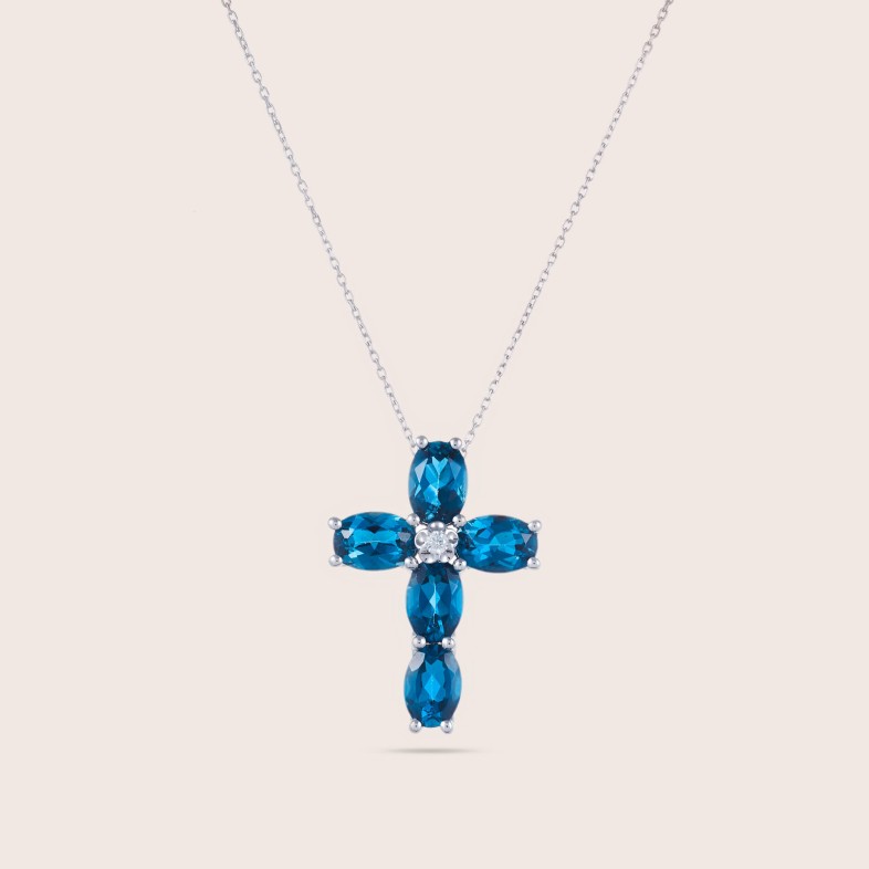 Topaz and Diamond Cross Necklace