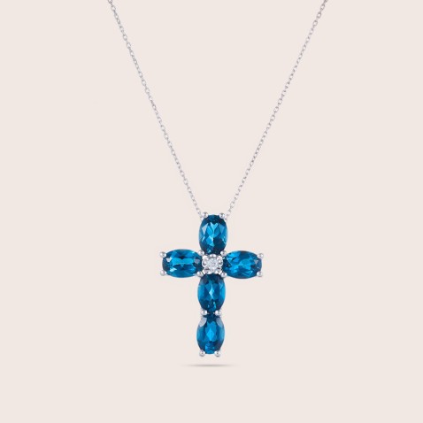 Topaz and Diamond Cross Necklace