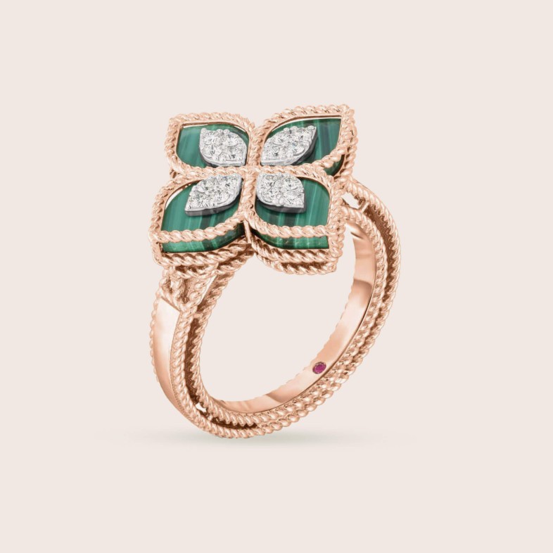 Princess Flower | Green Malachite and Diamond Ring