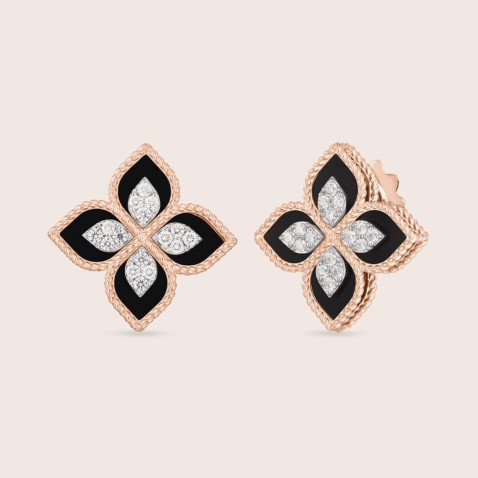 Princess Flower | Diamond and Black Jade Earrings