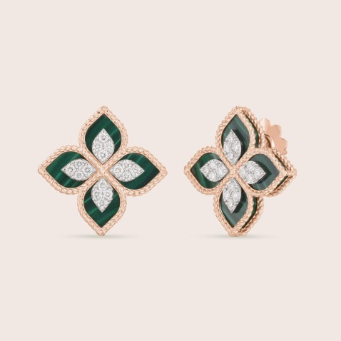 Princess Flower | Brincos com Malaquite Verde e Diamantes