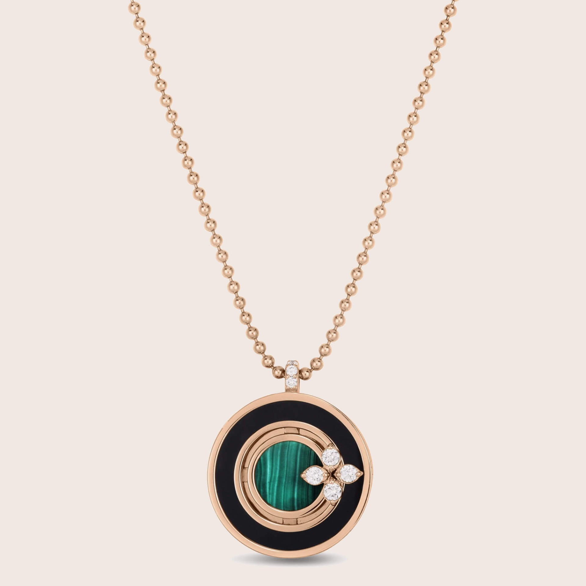 Love in Verona | Black Jade, Malachite and Diamond Pendant Necklace