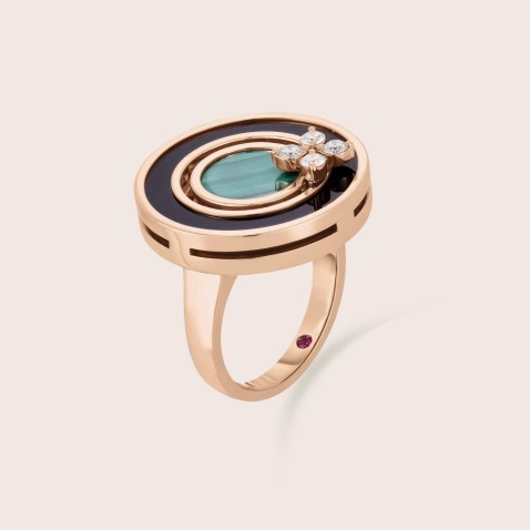 Love in Verona | Anel com Jade Negro, Malaquite e Diamantes