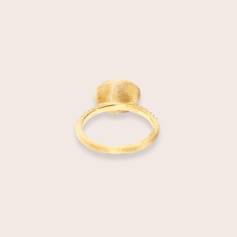 18k Gold Ring, Diamonds, Rock Crystal, Mango Quartz and Mother of Pearl | Boules