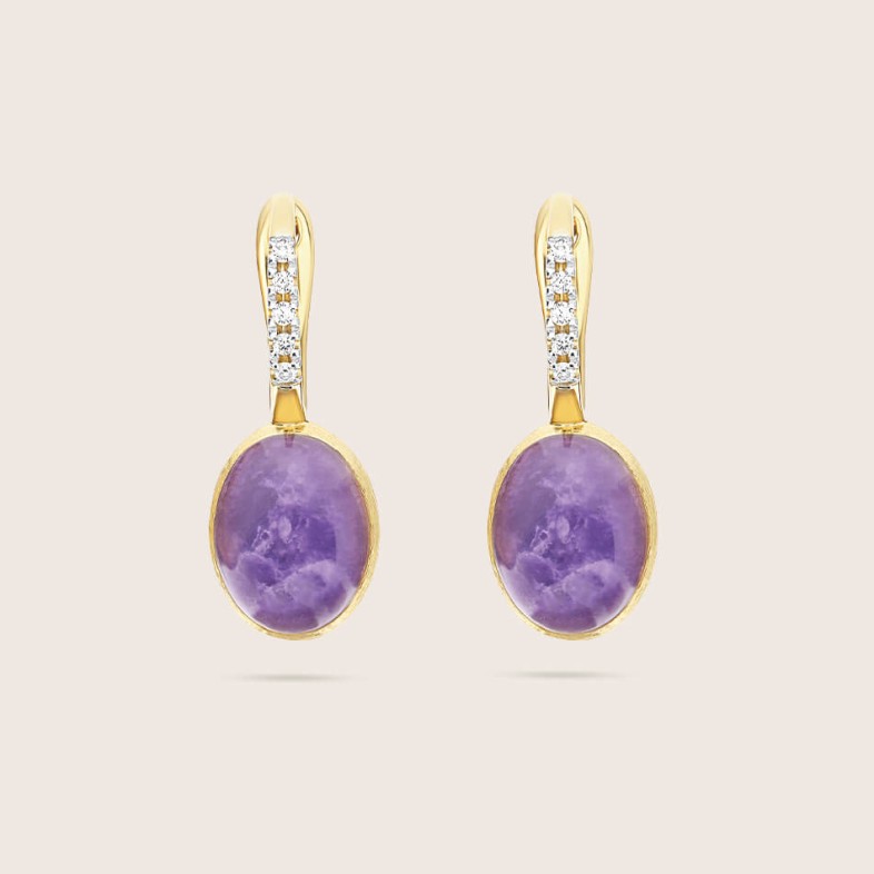 "Boules" Earrings in Gold, Diamonds and Lepidolite