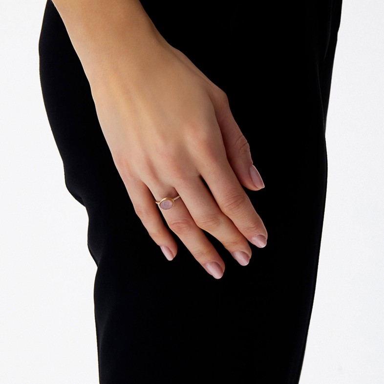 18k Gold Ring, Diamonds, Rock Crystal, Mango Quartz and Mother of Pearl | Boules