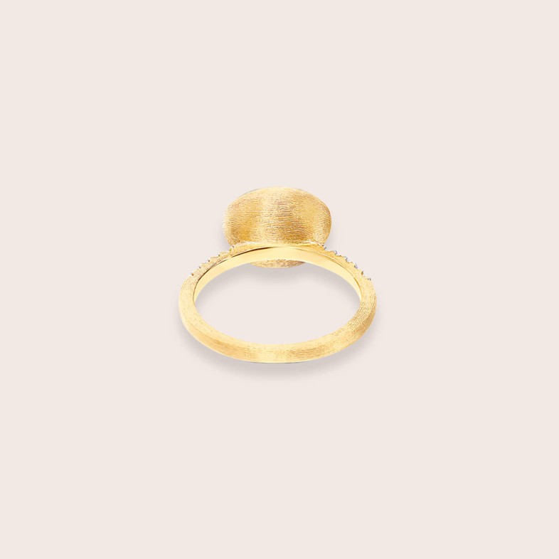 18k Gold Ring, Diamonds, Rock Crystal, Mango Quartz and Mother of Pearl | Boules