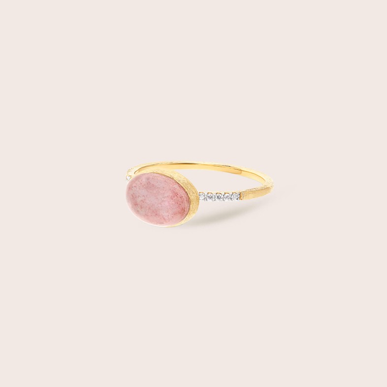 18k Gold Ring, Diamonds, Rock Crystal, Mango Quartz and Mother of Pearl | Boules