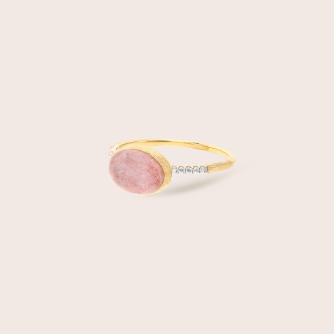 18k Gold Ring, Diamonds, Rock Crystal, Mango Quartz and Mother of Pearl | Boules