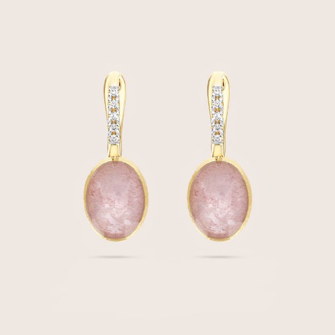 Brincos "Boules" Ouro, Diamantes e Quartz Strawberry