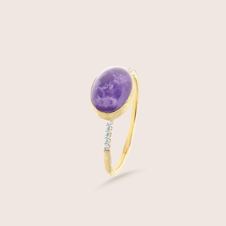 Anel Ouro Diamantes Lepidolite e Madreprola | Boules