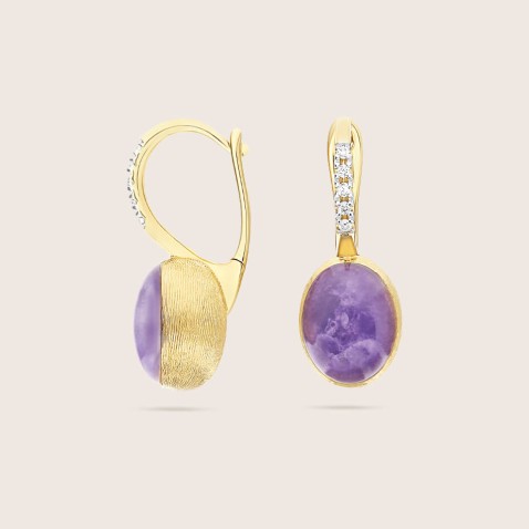 "Boules" Earrings in Gold, Diamonds and Lepidolite