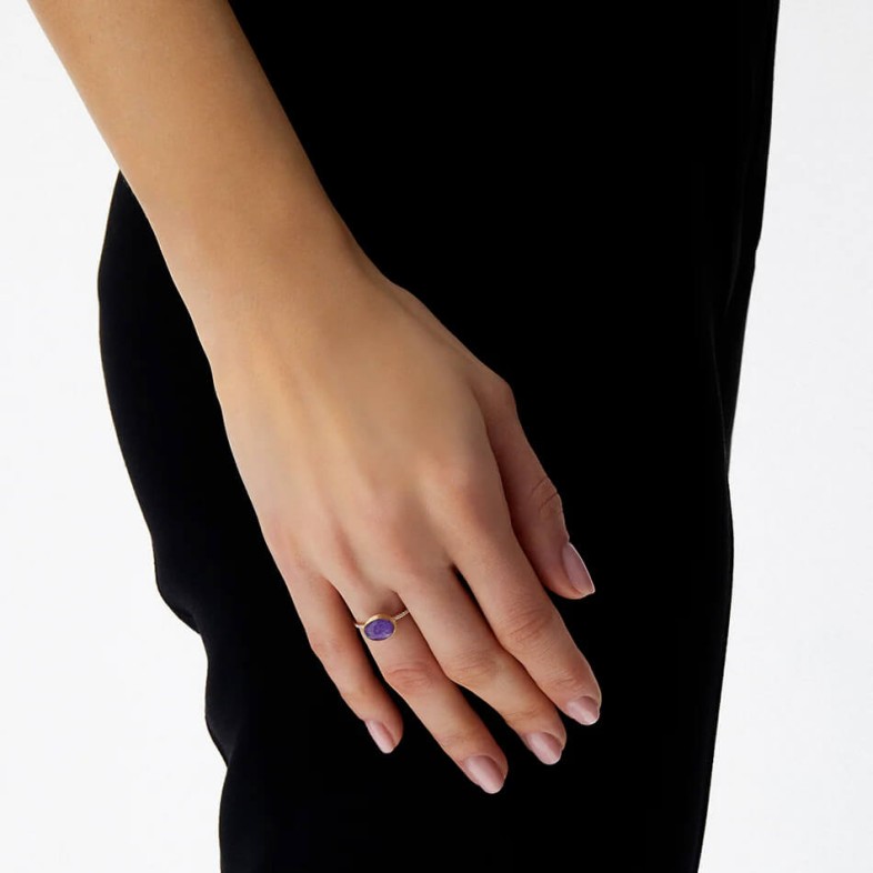 Violetta Gold Diamonds Lepidolite Ring | Boules