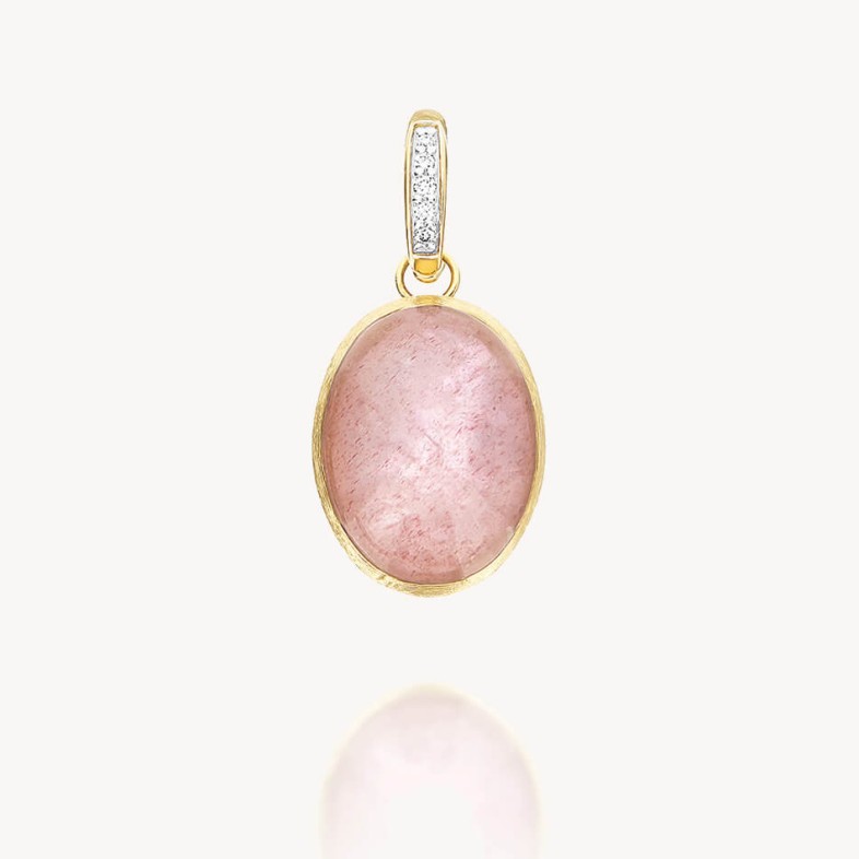 "Boules" Pendant in Gold, Diamonds and Strawberry Quartz
