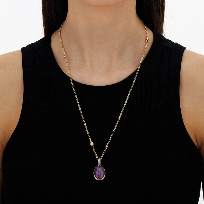 "Boules" Pendant in Gold, Diamonds and Lepidolite