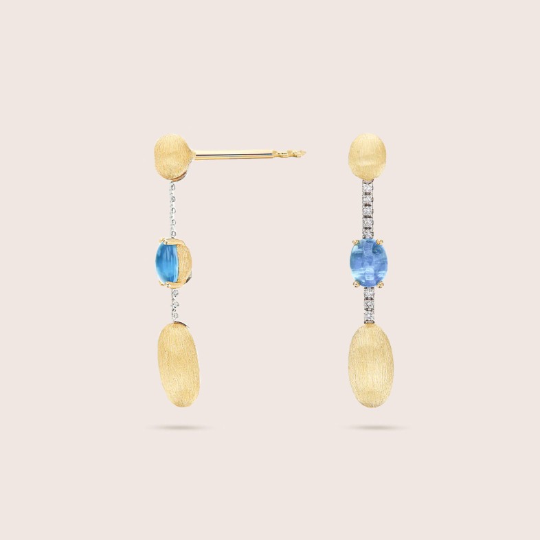Gold and Londong Blue Topaz Long Earrings | Azure