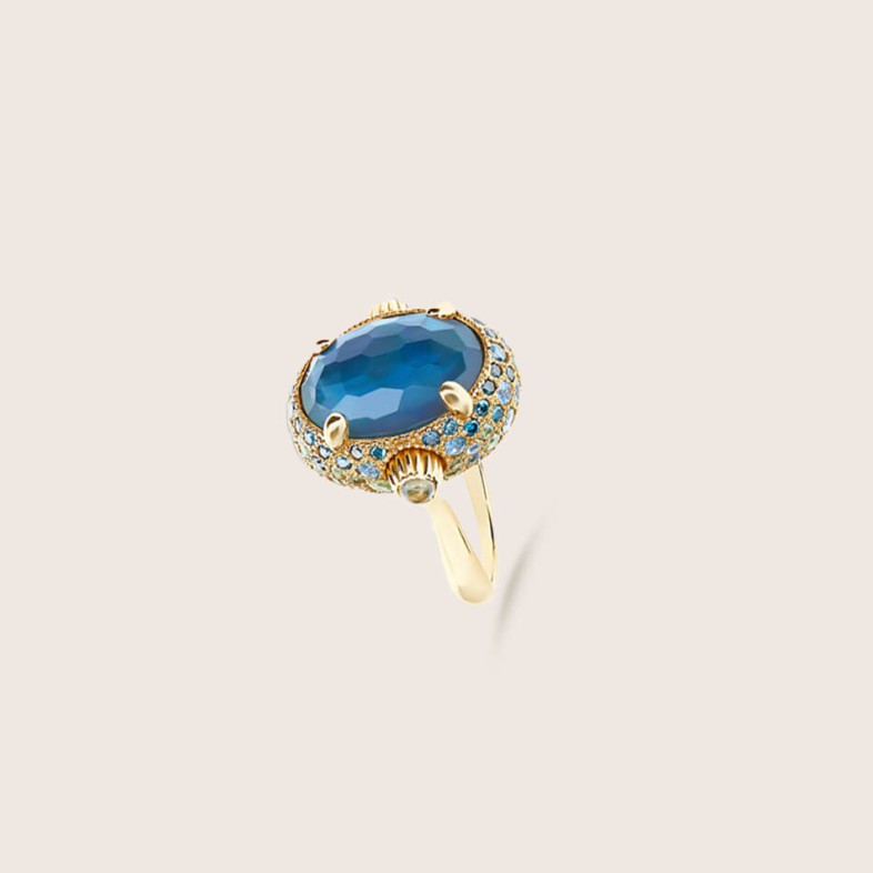 Gold Bangle with Diamonds, Shapphires and Topaz