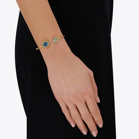 Gold Bangle with Diamonds, Topaz and Sapphires | Reverse