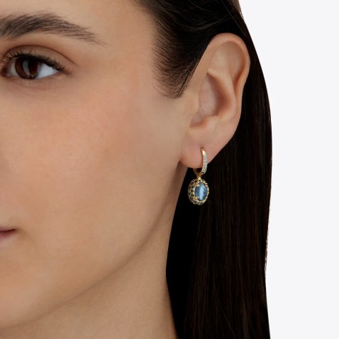 Double-face Ball Drop Earrings with Natural Stones | Reverse