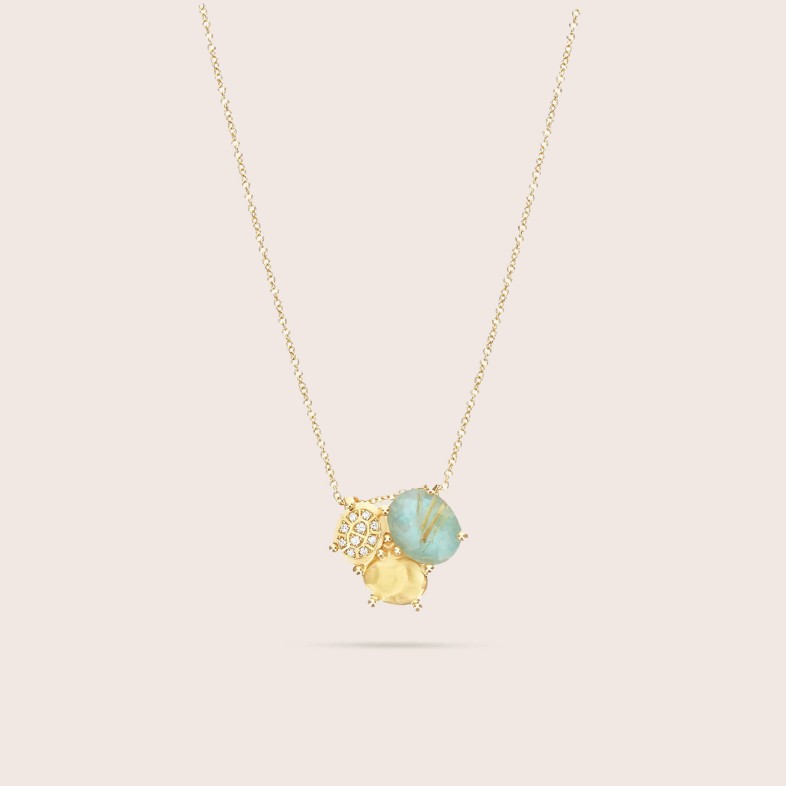 Necklace with Trilogy Pendant in Polished Gold with Rutilated Quartz | Ipanema Mar