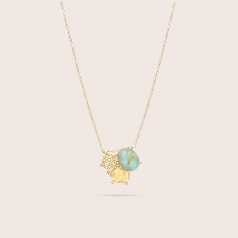 Necklace with Trilogy Pendant in Polished Gold with Rutilated Quartz | Ipanema Mar