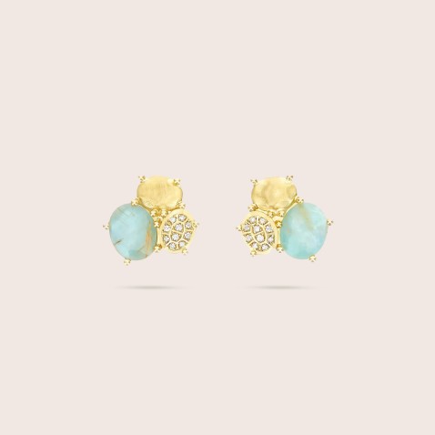 Trilogy Earrings in Polished Gold with Rutilated Quartzo | Ipanema Mar