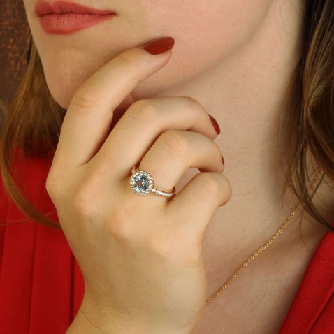 Anel de Noivado Ouro 18K gua-Marinha