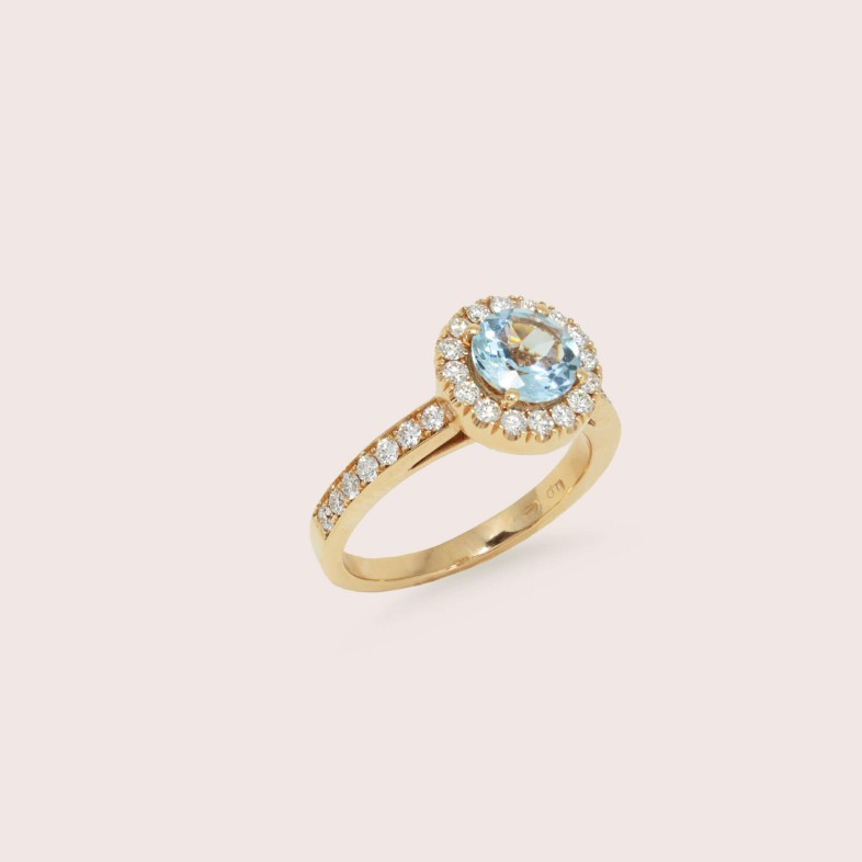 18K Gold Aquamarine Engagement Ring