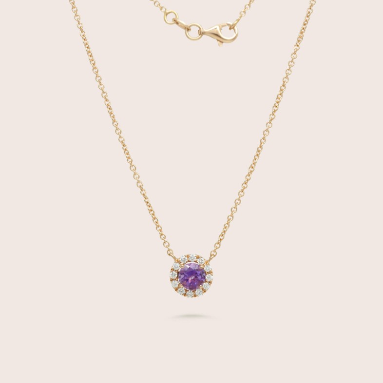 Fio com Pendente Ouro 18K com Diamantes e Ametista | Special Moments